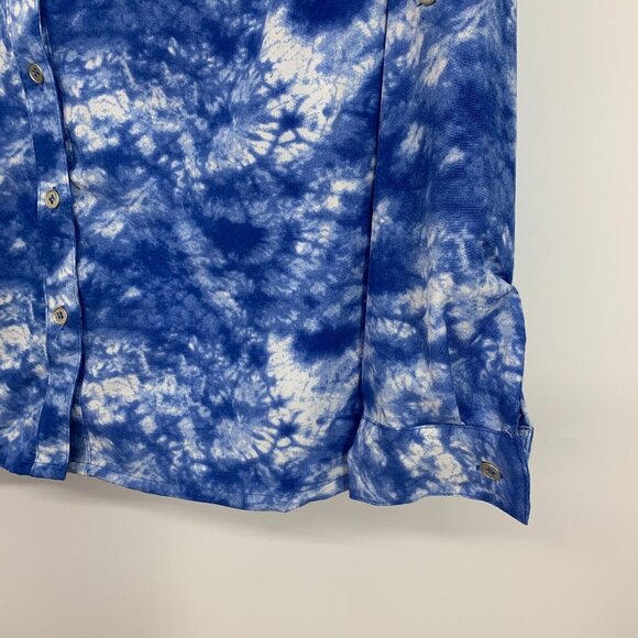 Notations Top Blue Tie Dye Button Down Roll Tab Sleeve NWT - Picture 5 of 9